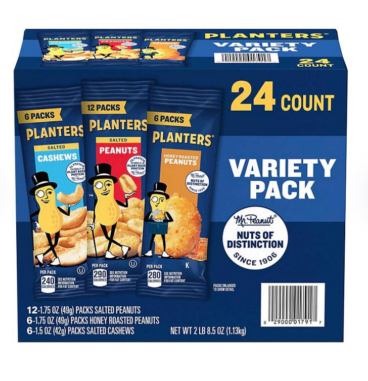Planters Variety Pack Peanuts & Cashews – 24 ct (2 lbs 8.5 oz)